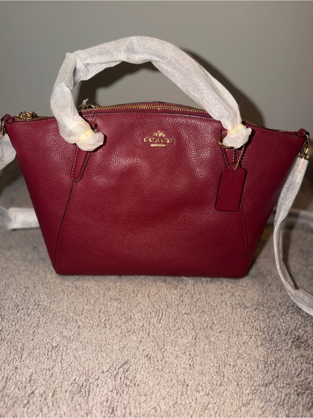 NWT Coach Pebble Leather Small Kelsey Satchel F36675 Crimson Crossbody Purse
